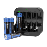 Hixon Lot de 4 piles AA rechargeables au lithium de Chargeur (tension constante 1,5 V, 3 500 mWh)